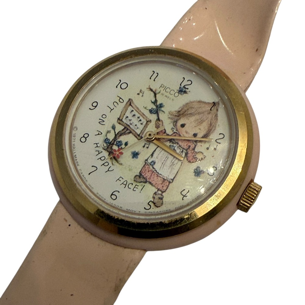 Vintage Picco Hallmark 1971 Put On A Happy Face Watch Pink Untested For Parts
